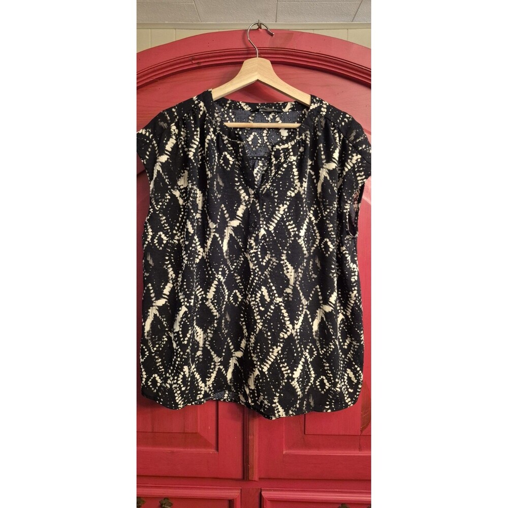 Simply Vera Vera Wang XL Blouse Womens M Black Cream Abstract Diamond Ikat Top